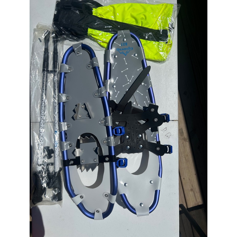 Gpeng 827 Snowshoes 27 Inch Set with Poles Gaiters Bag Blue Gray Winter Hiking
